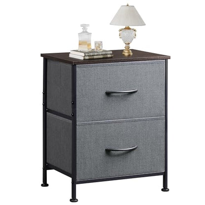 WLIVE Black Nightstand, Small Dresser for Bedroom with 2 Fabric Drawer, Bed Side Table with Drawers, End Table Bedside Furniture, Sturdy Steel Frame, Wood Top, Closet Organizer, College Dorm