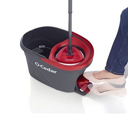 O-Cedar Easywring Microfiber Spin Mop & Bucket Floor Cleaning System with 1 Extra Refill,Red / Gray