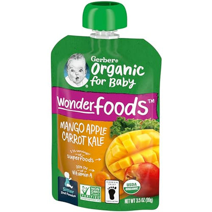 Gerber Organic Baby Food Pouches, 2nd Foods for Sitter, Fruit & Veggie Variety Pack, 3.5 Ounce (Set of 18)