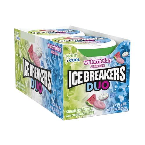 ICE BREAKERS Duo Fruit Plus Cool Strawberry Sugar Free Breath Mints Tins, 1.3 oz (8 Count)