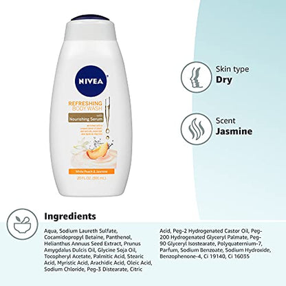 NIVEA White Peach and Jasmine Body Wash with Nourishing Serum, 20 Fl Oz