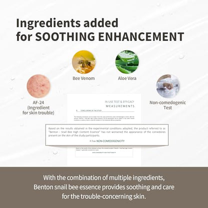 BENTON Snail Bee High Content Essence 100ml (3.38 fl oz.) - Snail Mucin Essence with Niacinamide & Bee Venom | Korean Skin Care Face Moisturizer For Women & Men with Combination, Oily Skin