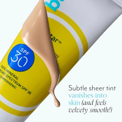 Bliss Block Star SPF 30 Invisible Daily Tinted Sunscreen with Zinc Oxide, Sunscreen & Makeup Primer - 100% Mineral Broad Spectrum Sunscreen with Titanium Dioxide and Antioxidant Blend,- 1.4 fl oz.