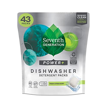 Seventh Generation Power Plus Dishwasher Detergent Packs Fresh Citrus scent Pack of 2 for sparkling dishes Dishwasher tabs 40 count