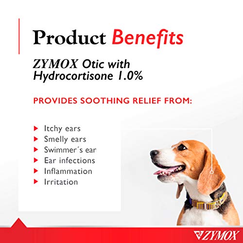 Zymox Otic Enzymatic Solution for Dogs and Cats to Soothe Ear Infections with 1% Hydrocortisone for Itch Relief, 1.25oz