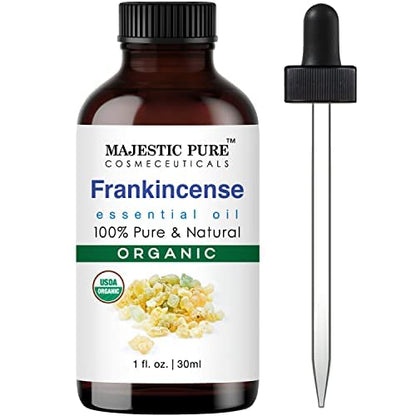 Majestic Pure Frankincense USDA Organic Essential Oil | 100% Organic and Premium Quality Oil for Skincare, Aromatherapy | 1 fl oz