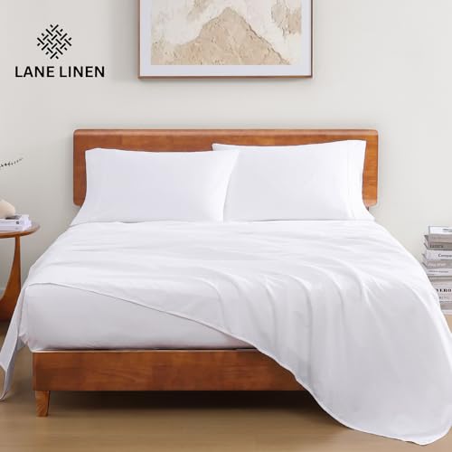 LANE LINEN 100% Organic Cotton Queen Sheet Set, 4Pc Cotton Sheets Queen Size Bed set, Soft & Breathable Percale Weave, Deep Pocket Queen Sheets, Hotel-Quality Bed Sheets Queen Size - White Bed Sheets