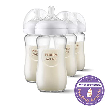 Philips AVENT Glass Natural Baby Bottle with Natural Response Nipple, Clear, 4oz, 4pk, SCY910/04