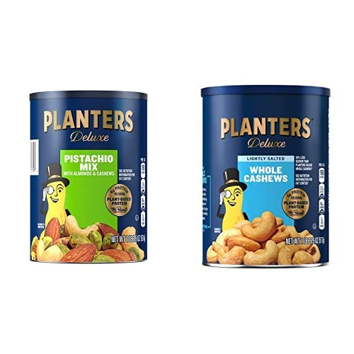 PLANTERS Pistachio Lovers Nut Mix, Mixed Nuts Snack with Pistachios no shell, Almonds & Cashews, Party Snacks, Plant-Based Protein, After School Snack, Bulk Nuts, Kosher 1lb 2.5oz Canister