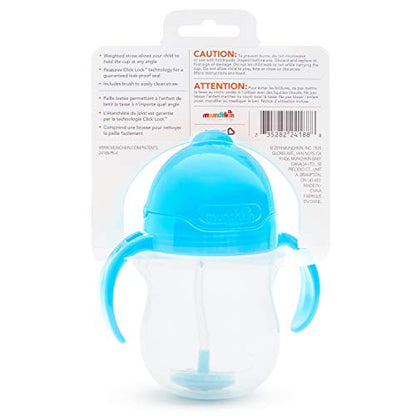 Munchkin® Any Angle™ Weighted Straw Trainer Sippy Cup with Click Lock™ Spill Proof Lid, 7 Ounce, 2 Pack, Blue/Green