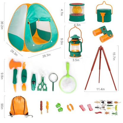 Meland Kids Camping Set with Tent - Toddler Toys for Boys with Campfire, Camping Toys for Kids Indoor Outdoor Pretend Play, Gift Idea for Boys Age 3,4,5,6 Year Old Birthday Christmas (Green)