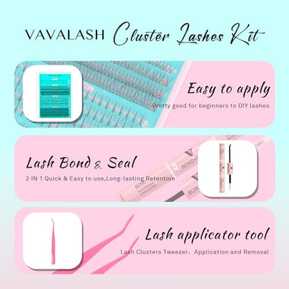 VAVALASH DIY Lash Extension Kit 280 Clusters Individual Lashes Kit 30D 40D 0.07D-10-16mm Lash Clusters, Lash Bond and Seal, Lash Tweezer for DIY Eyelash Extension at Home（Kit-30D+40D-0.07D-10-16MIX）