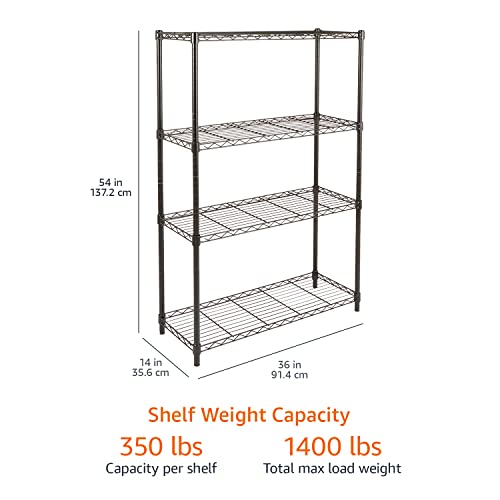 Amazon Basics 3-Shelf Adjustable, Heavy Duty Storage Shelving Unit (250 lbs loading capacity per shelf), Steel Organizer Wire Rack, 23.2"L x 13.4"W x 30"H, Black