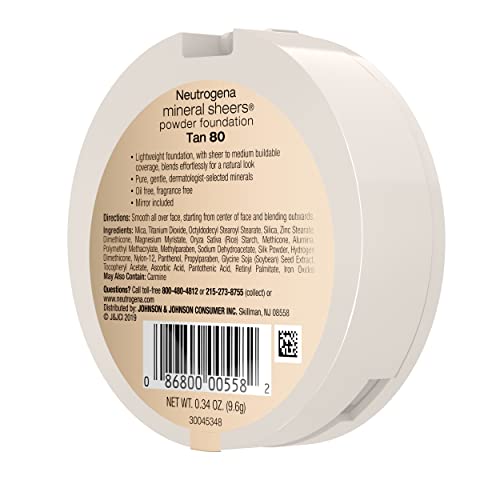 Neutrogena Mineral Sheers Compact Powder Foundation, Lightweight & Oil-Free Mineral Foundation, Fragrance-Free, Nude 40,.34 oz