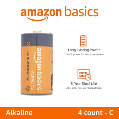 Amazon Basics 4-Pack C Cell Alkaline All-Purpose Batteries, 1.5 Volt, 5-Year Shelf Life