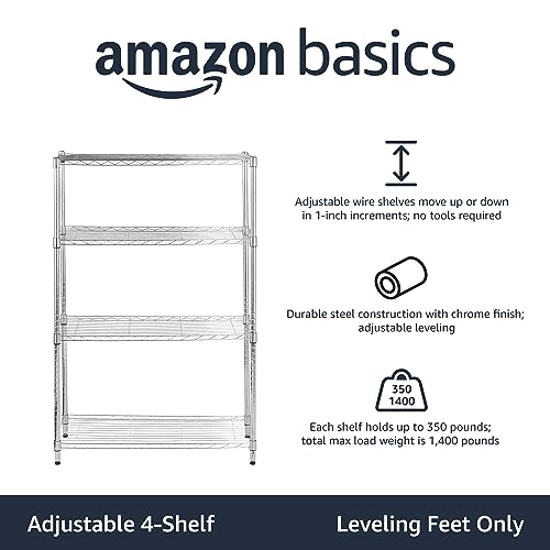 Amazon Basics 3-Shelf Adjustable, Heavy Duty Storage Shelving Unit (250 lbs loading capacity per shelf), Steel Organizer Wire Rack, 23.2"L x 13.4"W x 30"H, Black