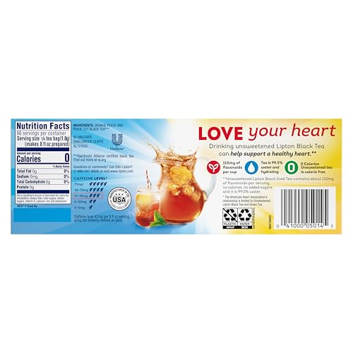 Lipton Unsweetened Iced Tea Bags, Family Size Tea Bags, 144 Total Tea Bags (24ct - Pack of 6)