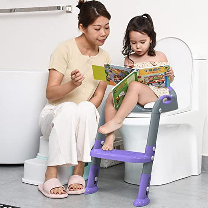 Toilet Potty Training Seat with Step Stool Ladder,SKYROKU Training Toilet for Kids Boys Girls Toddlers-Comfortable Safe Potty Seat with Anti-Slip Pads Ladder (Grey)