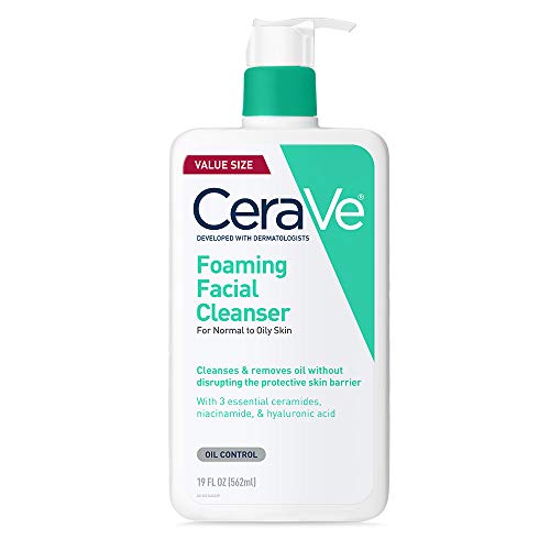 CeraVe Foaming Facial Cleanser | Daily Face Wash for Oily Skin | Hyaluronic Acid + Ceramides + Niacinamide| Fragrance Free & Paraben Free | Non-Drying Oil Control Face Wash | 19 Fluid Ounce