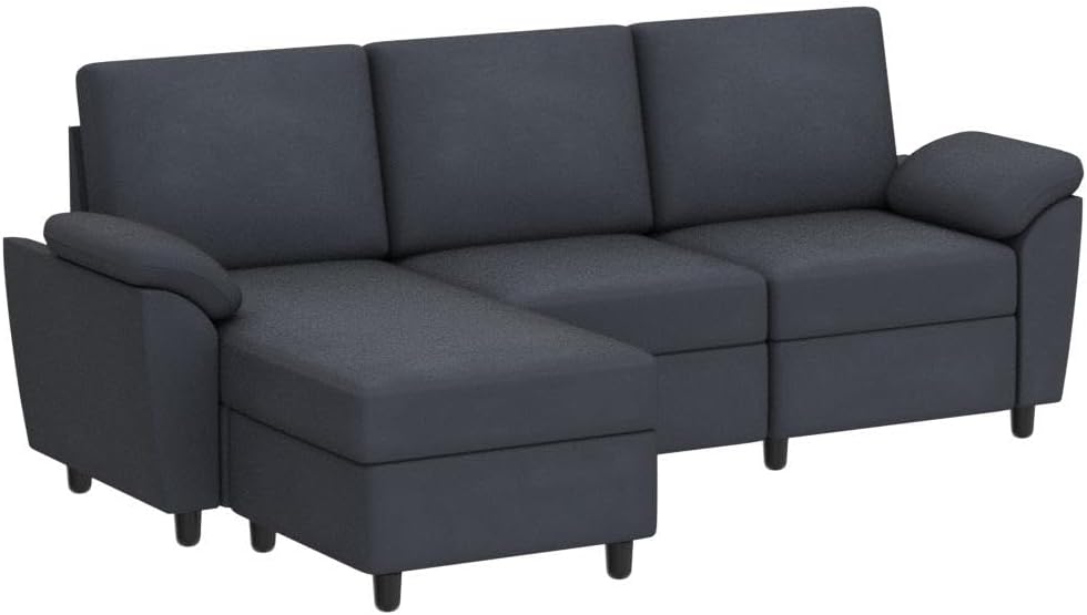 Vongrasig 79" Convertible Sectional Sofa Couch, 3 Seat L Shaped Sofa with Removable Pillows Linen Fabric Small Couch Mid Century for Living Room, Apartment and Office (Gray)