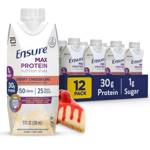 Ensure Max Protein Nutrition Shake with 30g of Protein, 1g of Sugar, High Protein Shake, Milk Chocolate, 11 Fl Oz (Pack of 12), Liquid, Halal