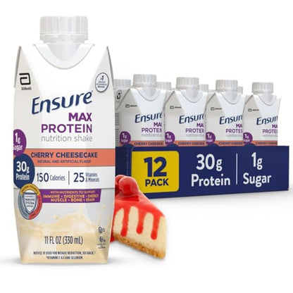 Ensure Max Protein Nutrition Shake with 30g of Protein, 1g of Sugar, High Protein Shake, Milk Chocolate, 11 Fl Oz (Pack of 12), Liquid, Halal