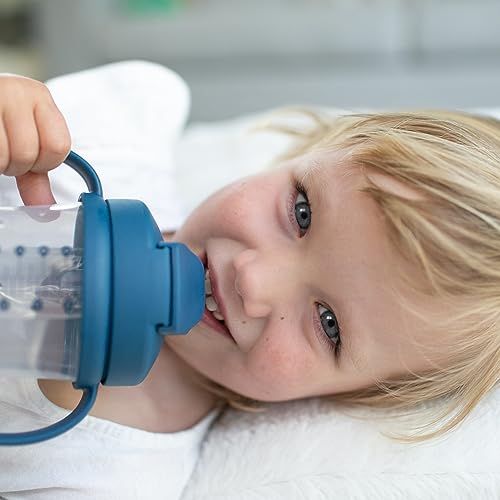 Dr. Brown’s Milestones Baby’s First Straw Cup, Training Cup with Weighted Straw, Dark Blue, 6m+