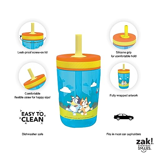 Zak Designs 15oz Bluey Kelso Tumbler Set, BPA-Free Leak-Proof Screw-On Lid with Straw Made of Durable Plastic and Silicone, Perfect Bundle for Kids, 2 Count (Pack of 1)