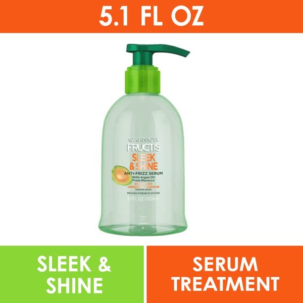 Garnier Fructis Sleek & Shine Anti-Frizz Serum for Frizzy, Dry Hair, Argan Oil, 5.1 Fl Oz, 1 Count (Packaging May Vary)