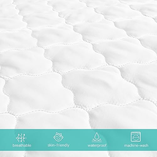 Crib Mattress Protector Sheets Fitted Waterproof Crib Mattress Pad Cover, Noiseless & Machine Wash 100% Absorbent Crib/Toddler Mattress Protector Sheet Quilted, White, 52" x 28"