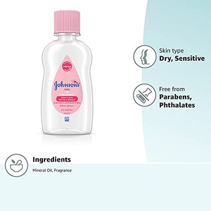 Johnson's Baby Oil, Pure Mineral Oil to Prevent Moisture Loss, Original 3 fl. oz