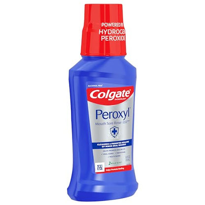 Colgate Peroxyl Antiseptic Mouthwash and Mouth Sore Rinse, 1.5% Hydrogen Peroxide, Mild Mint - 500ml, 16.9 Fluid Ounces