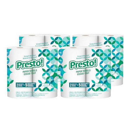 Amazon Brand - Presto! Flex-a-Size Paper Towels, 128 Sheet Family Roll, 16 Rolls (2 Packs of 8), Equivalent to 40 Regular Rolls, White