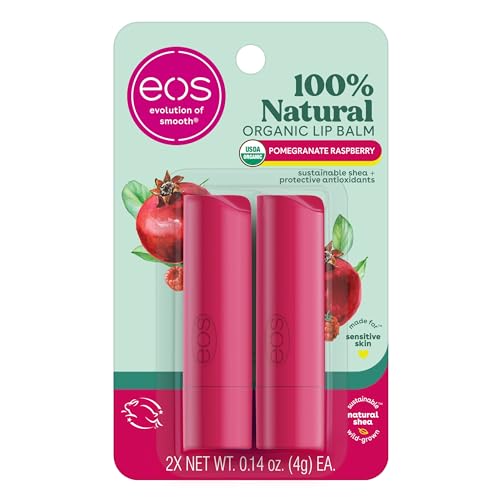 eos 100% Natural & Organic Lip Balm Sticks- Vanilla Bean, All-Day Moisture, Dermatologist Recommended, 0.14 oz, 2-Pack