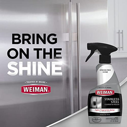 Weiman Stainless Steel Cleaner and Polish Trigger Spray - Protects Against Fingerprints and Leaves a Streak-less Shine - 12 Ounce