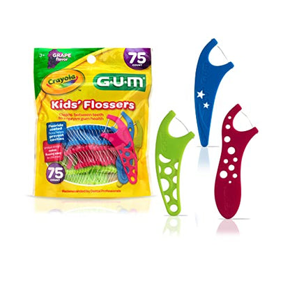 GUM Crayola Kids Flossers with Fluoride - Designed for Little Hands - Fun Grape Flavor - Easy to Use Kids Floss Picks for Children Ages 3+, 75 ct