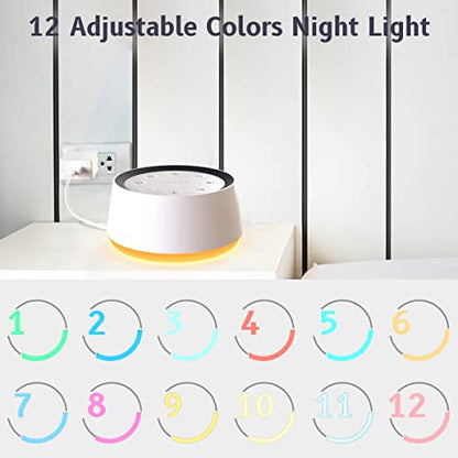 Brown Noise Sound Machine with 30 Soothing Sounds 12 Colors Night Light White Noise Machine for Adults Baby Kids Sleep Machines Memory Function 36 Volume Levels 5 Timers for Home Office Travel