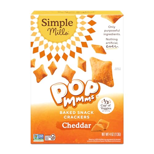 Simple Mills Pop Mmms Cheddar Baked Snack Crackers, Gluten Free, 4 Ounce (Pack of 3)