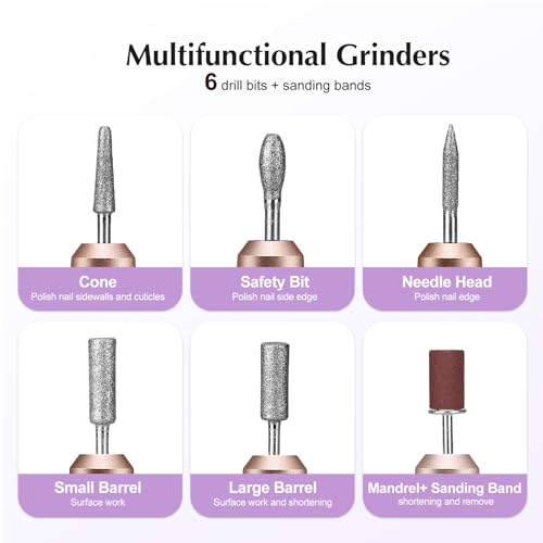 COSLUS Electric Nail Drill File Professional: for Acrylic Gel Dip Powder Nails Portable Nail Drill Machine Kit Manicure Pedicure Tools Polishing Set with Nail Drill Bits Sanding Bands