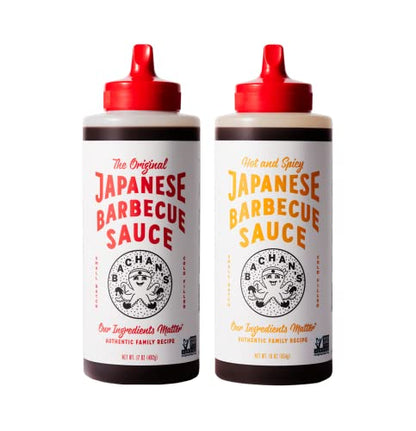 Bachan's Japanese Barbecue Sauce 2 Pack - 1 Original, 1 Sweet Honey - BBQ Sauce for Wings, Chicken, Beef, Pork, Seafood, Noodles, and More. Non GMO, No Preservatives, BPA free