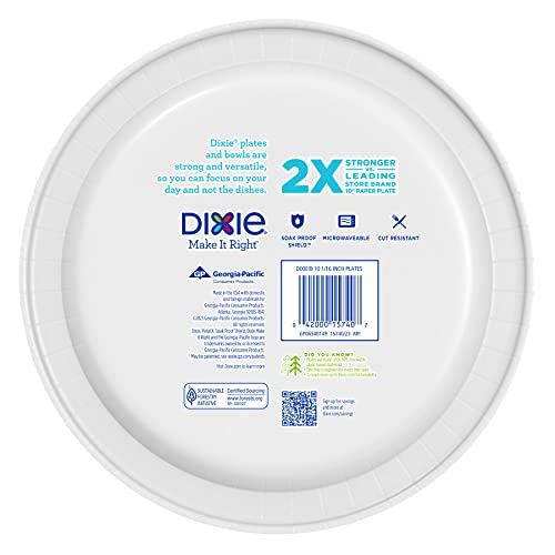 Dixie Large Paper Plates, 10 Inch, 86 Count, 2X Stronger*, Microwave-Safe, Soak-Proof, Cut Resistant, Disposable Plates For Everyday Breakfast, Lunch, & Dinner Meals