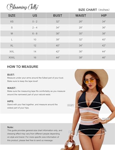 Blooming Jelly Women High Waisted Bikini Sets Tummy Control Swimsuits Color Block Two Piece Drawstring Bathing Suit