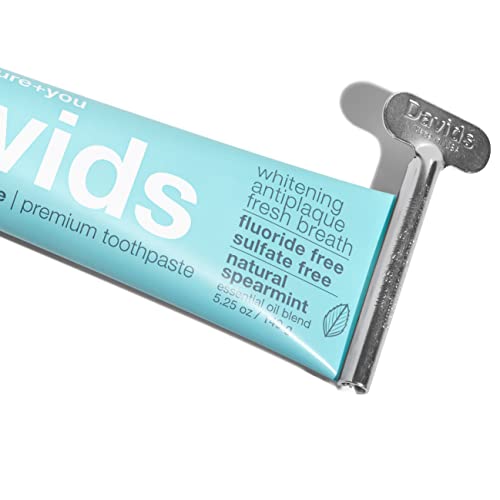 Davids Natural Toothpaste for Teeth Whitening, Peppermint, Antiplaque, Fluoride Free, SLS Free, EWG Verified, Toothpaste Squeezer Included, Recyclable Metal Tube, 5.25oz