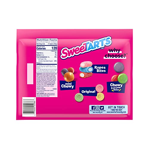 SweeTARTS Ropes, Candy, Twisted Rainbow Punch, Soft and Chewy, Back to School Sweet Treat, 9 oz