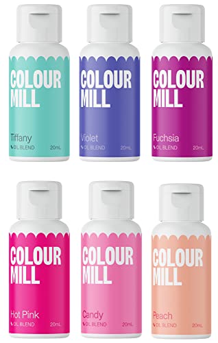 Colour Mill Oil-Based Food Coloring, 20 Milliliters Each of 6 Colors: Baby Blue, Navy, Royal, Sky Blue, Teal and Tiffany