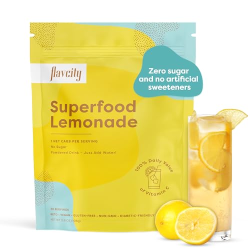 FlavCity Superfood Lemonade Powdered Drink, 30 Servings – Sugar-Free Lemonade Powder Drink Mix - Keto, Vegan, Gluten-Free & Non-GMO