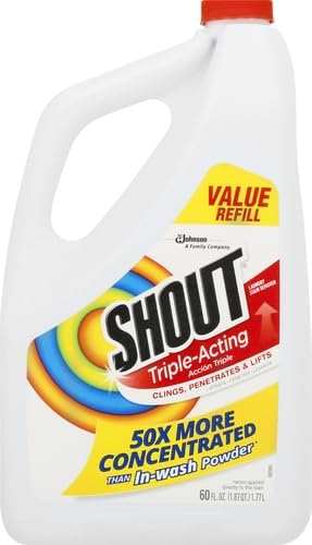 Shout Active Enzyme Laundry Stain Remover Spray, Triple-Acting Formula Clings, Penetrates, and Lifts 100+ Types of Everyday Stains - Prewash Refill 60oz