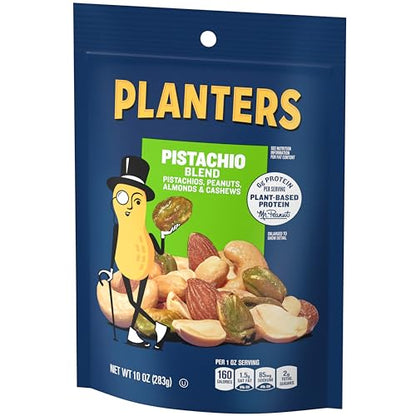 PLANTERS Pistachio Lovers Nut Mix, Mixed Nuts Snack with Pistachios no shell, Almonds & Cashews, Party Snacks, Plant-Based Protein, After School Snack, Bulk Nuts, Kosher 1lb 2.5oz Canister