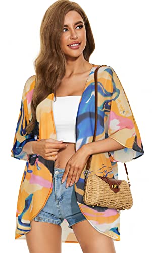 Womens Kimono Beach Cover Up Chiffon Cardigan Floral Tops Loose Capes