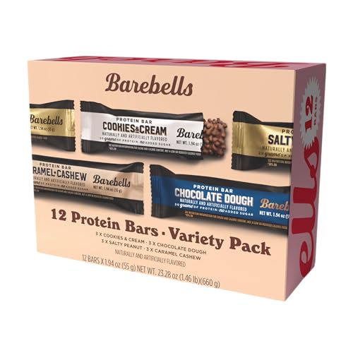 Barebells Protein Bars Variety Pack - 12 Count, 1.9oz Bars - Protein Snacks with 20g of High Protein - Chocolate Protein Bar with 1g of Total Sugars - Perfect on The Go Protein Snack & Breakfast Bars